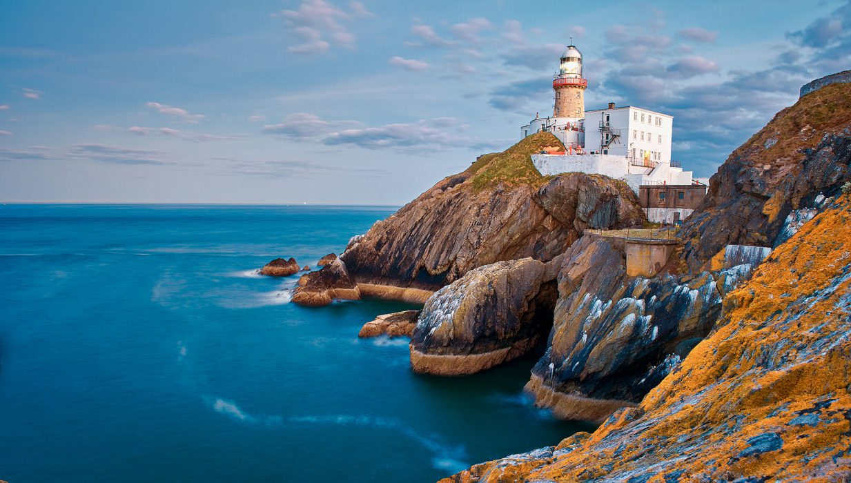 The Baily Lighthouse, Howth. co. Dublin, Baily Lighthouse on Howth cliffs, View of the Baily Lighthouse from the cliff